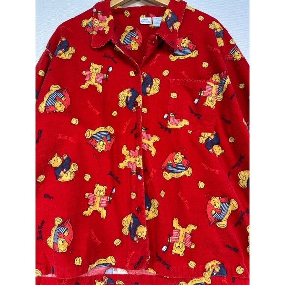 Simple Pleasures Womens Teddy Bear Flannel Pajama Set Size 2X Red Cozy - Picture 2 of 16
